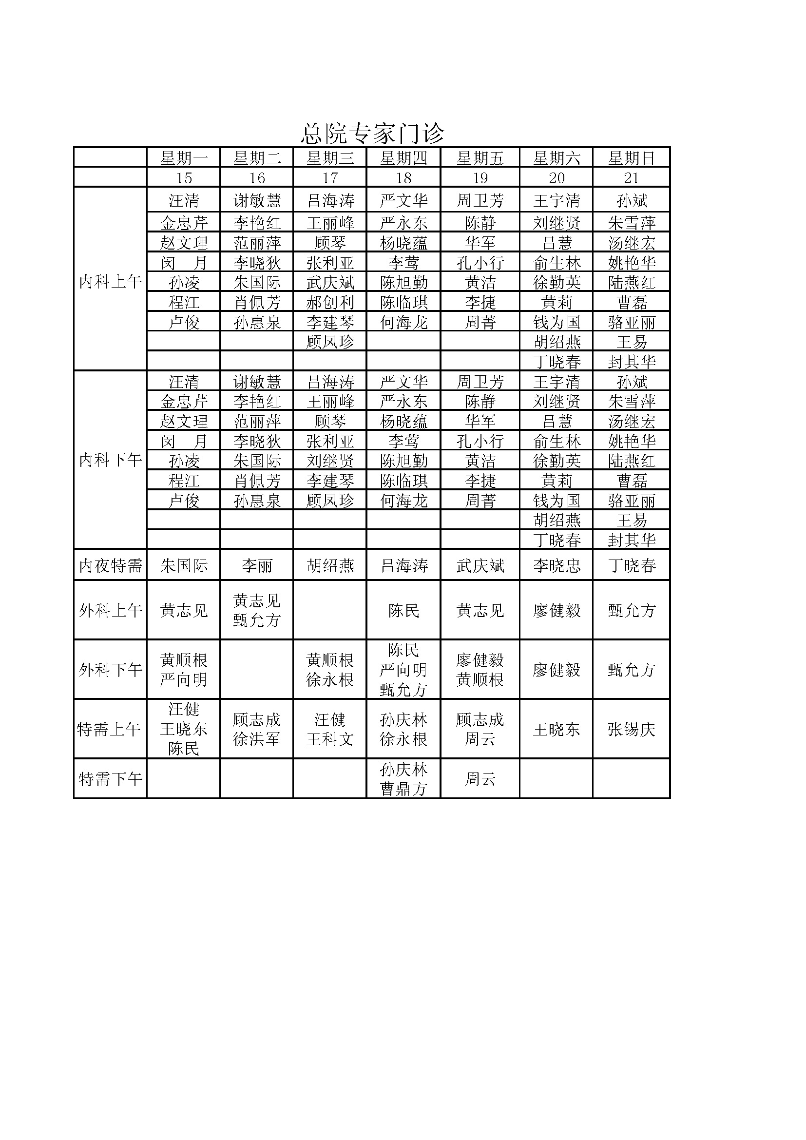 苏大附一院专家门诊表图片